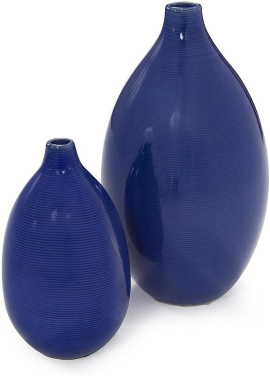 Howard Elliott Glazed Ceramic Flower Or Decorative Home Vase Set, Cobalt Blue, 2 Piece, 7 x 12 Inch and 5 x 8 inch
