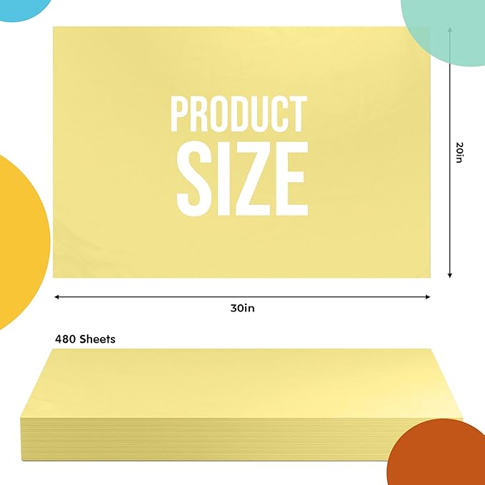 Party Solids Ivory Tissue Paper for Gift Bags - 20" X 30" Bulk Tissue Paper Ivory 480 Sheets - 10lb Newsprint for Packing, Birthday Gift Box Filler, Packing Supplies for Moving Supplies