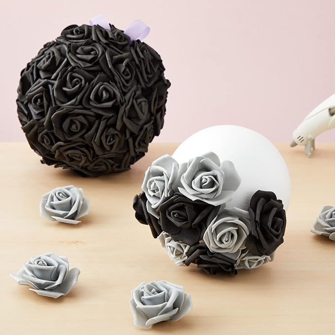 Bright Creations Artificial Flowers Foam Roses - 100-Pack, 3-Inch Grey Polyethylene Flower Heads - Bulk Grey Stemless Roses for DIY Crafts & Centerpieces