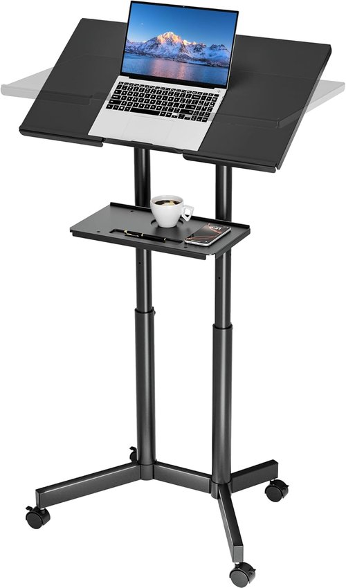 BONTEC Portable Mobile Standing Laptop Desk - Height Adjustable Sit-Stand Workstation | Ideal for Home Office & Classroom