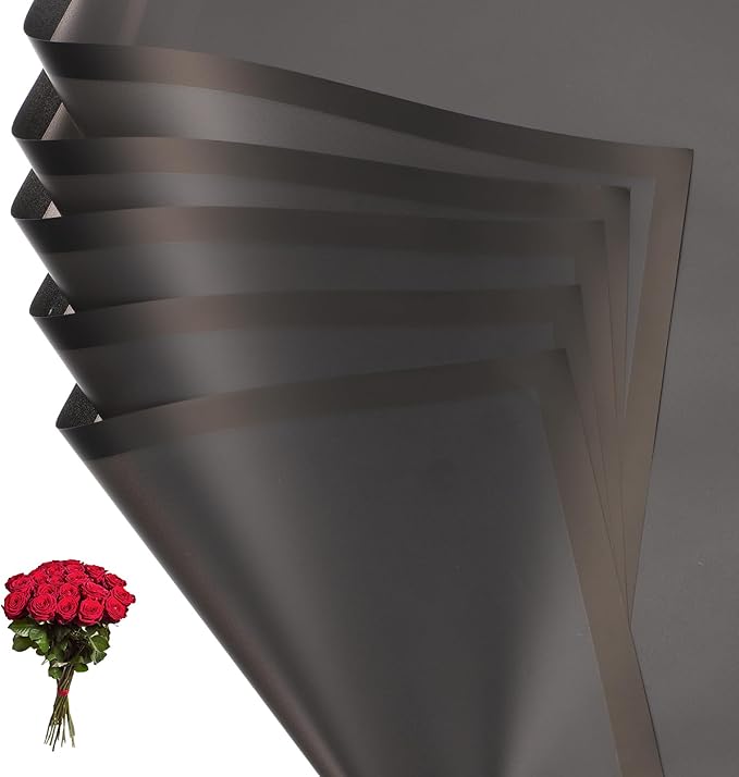 PATIKIL Flower Gift Wrapping Paper, 20 Sheets Black Edge Waterproof Bouquet Paper Wrap Florist Supplies Packaging Floral Papers for Wedding DIY Craft Valentine Mother's Day, Black