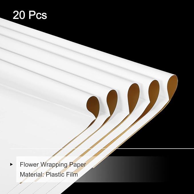 MECCANIXITY 20 Pcs Double Sided Color Flower Wrapping Paper White+Gold 22.8"x22.8" Waterproof for Florist Bouquet Supplies, DIY Crafts, Gift Box Packaging