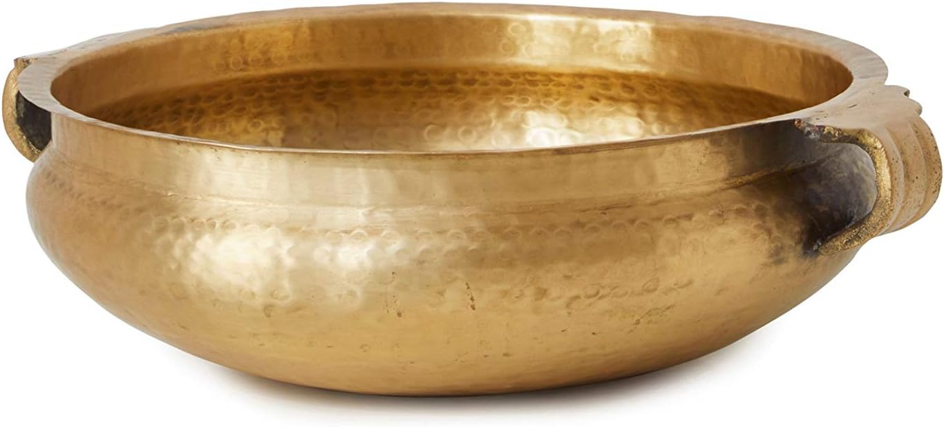 Serene Spaces Living Gold Handi Bowl - Hammered Texture, Decor for Living Rooms, Entryways, Restaurants, Indian Wedding, Table Centerpiece - Select from Aluminum or Brass, Brass,4.25" Tall & 12.5" Dia