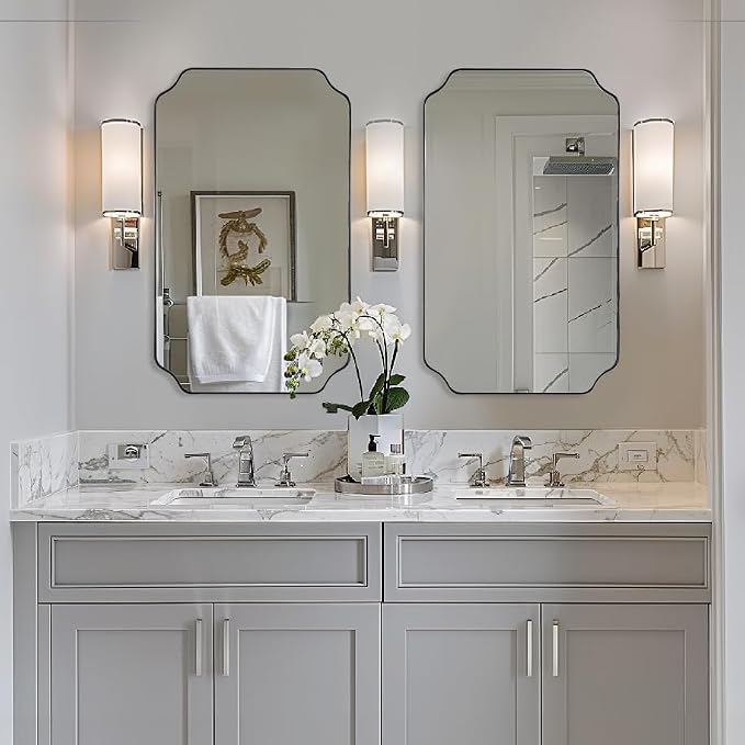 ANDY STAR 24x40 Inch Rectangle Bathroom Mirror, Brushed Nickel Scalloped Bathroom Mirror, Silver Bathroom Vanity Mirror, Unique Mirror in Rust-Proof Stainless Steel Frame (Horizontal/Vertical)