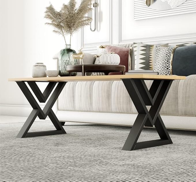 Heavy Duty Coffee Table Legs 16 Inch Set of 2, Industrial Metal Bench Legs 600 LBS Load Capacity, for DIY Bench, End Table, Side Table, Rust-Proof & Adjustable Feet Matte Black