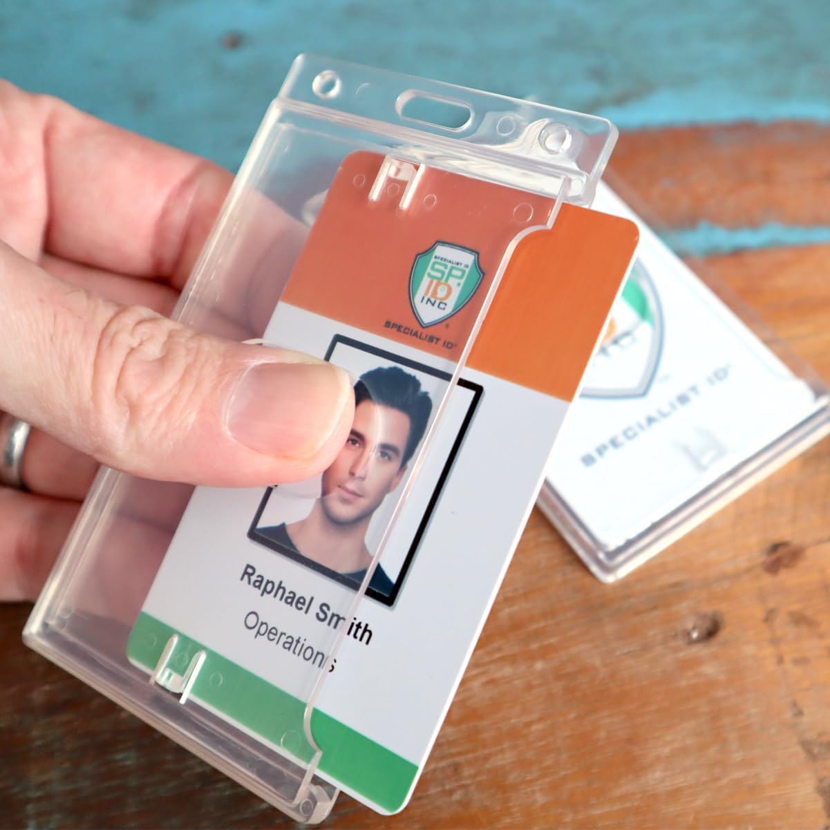 Specialist ID Crystal Clear Heavy Duty Badge Holder - Vertical Rigid ID Protector for Lanyards | 3 Pack
