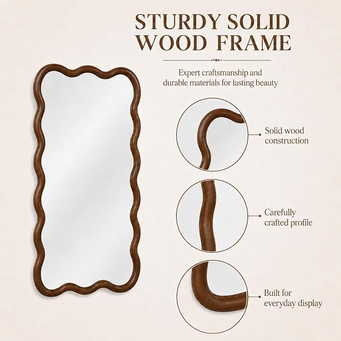 20x30 Inch Asymmetrical Wall Mirror Wood,Rustic Irregular Shaped Vanity Mirror for Bathroom,Bedroom, Living Room, Entryway, Fireplace,Wall Decor,Solid Wooden Frame (Black + Dark Walnut, 20"x30" Inch)