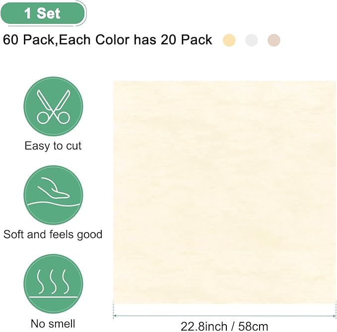 M METERXITY 60-Sheet Korean Cotton Wrapping Flower Paper, Waterproof Floral Wrapping Cotton Paper for Bouquets/Gift Packaging [White,Beige,Khaki]
