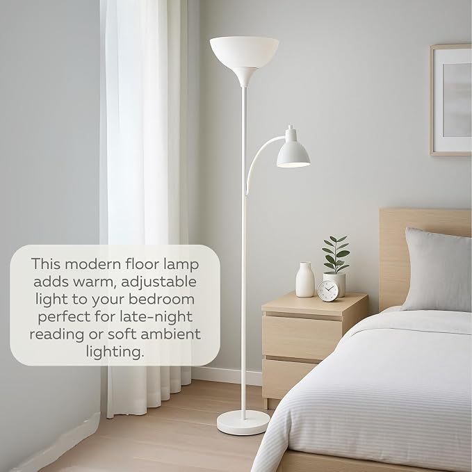 LIGHTACCENTS Floor Lamp with White Plastic Shades, Adjustable Standing Lamp, Reading Light, Head Lamp, Ideal Floor Lamps for Living Room, Measures 12x12x72 inches
