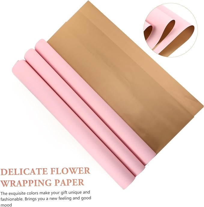 VALICLUD 20Pcs Double-sided Wrapping Paper Floral Bouquet Packing Paper with Korean Pink and Metallic Hues for Flower Packaging Wrap Wedding Birthday DIY Party Decorations