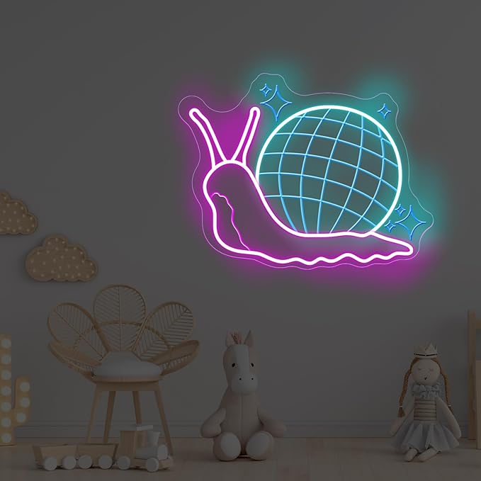 Disco ball Snail Neon Sign, Party Wall Art Neon Bar Sign for Business Beer Music Bar Club Bedroom Windows Glass Hotel Pub Cafe Wedding Birthday Party Gifts, Girl Room Decor, Disco Music Lover