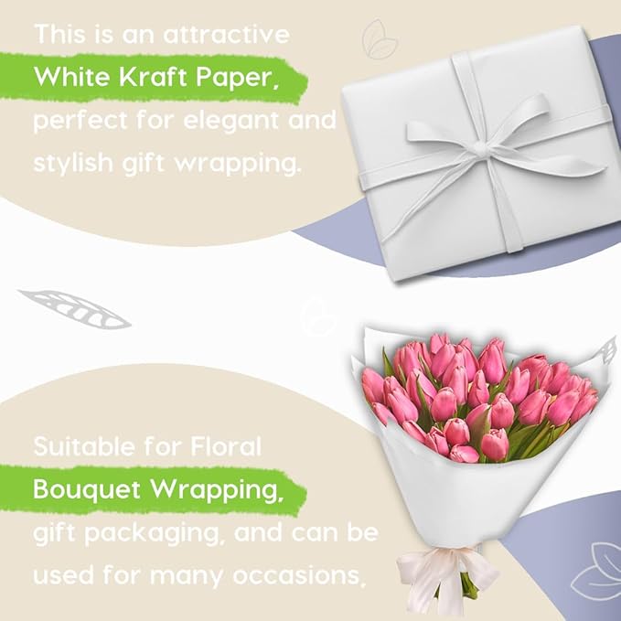 PerkHomy White Kraft Paper Roll 36" x 3,600" (300') for Gift Wrapping Bouquet Flower Art Painting Craft Writing Packaging Shipping 80GSM 55LB (White, 36" x 300')