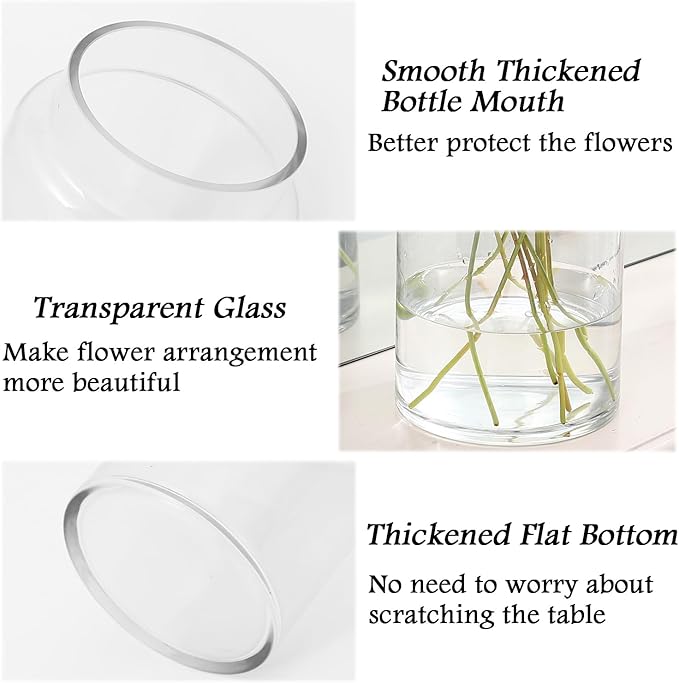 Large Glass Vase, 9 Inch Clear Glass Vase for Flowers, Large Flower Vases for Bouquet, Tall Wide Mouth Vases for Home, Wedding, Living Room, Coffe Table, Office Decor