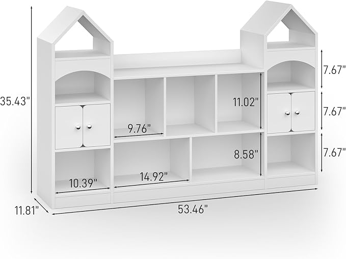 Castle Shape Children's Bookshelf, Kids Bookcase Display Case Kids Toy Storage Organizer Multifunctional Storage Cabinet Bookshelf Suitable for Playroom, Children's Room, Living Room, White