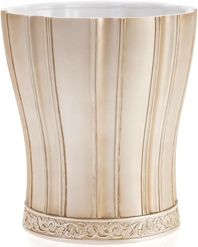 Creative Scents Victoria Bathroom Trash Can 1.32 Gal / 5L - Decorative Bathroom Wastebasket - Durable Beige Waste Bin - Waste Basket for Bathroom, Bedroom, Powder Room or Living Room Decor