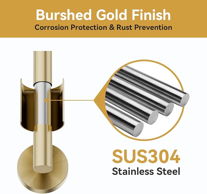 Brushed Gold Towel Bar, 24 Inch Bathroom Towel Rack (Total Length 26-Inch), Towel Holder Wall Mounted, Thicken SUS304 Stainless Steel Towel Rod Modern Home Decor