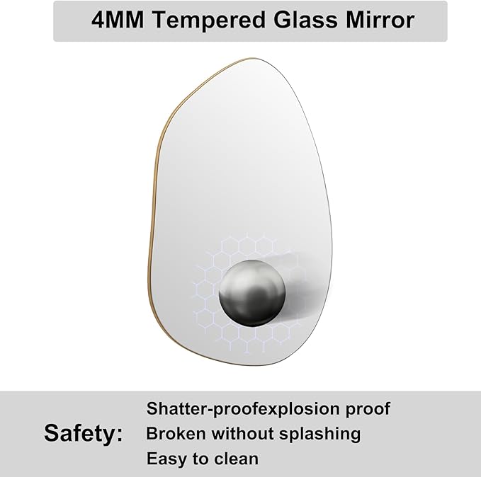 Irregular Wall Mirror Asymmetrical Mirror, Gold Mirror for Bathroom Living Room Entryway Bedroom, Decorative Modern Mirror, Tempered Glass, Shatterproof, Hangs Horizontally or Vertically (28" x 20")