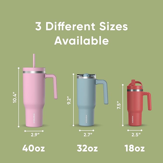Hydrapeak Voyager 40 Oz Stainless Steel Tumbler with Handle, Insulated Water Bottle With Straw & Lid, Cupholder Friendly Reusable Travel Mug (Citrus)