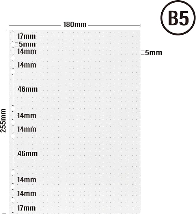 90 Sheets Planner Refill Paper, 255x180mm, 5mm Dotted Inserts Paper B5 9 Holes Binder Grid Notepaper for Filofax Bullet Journals Diary