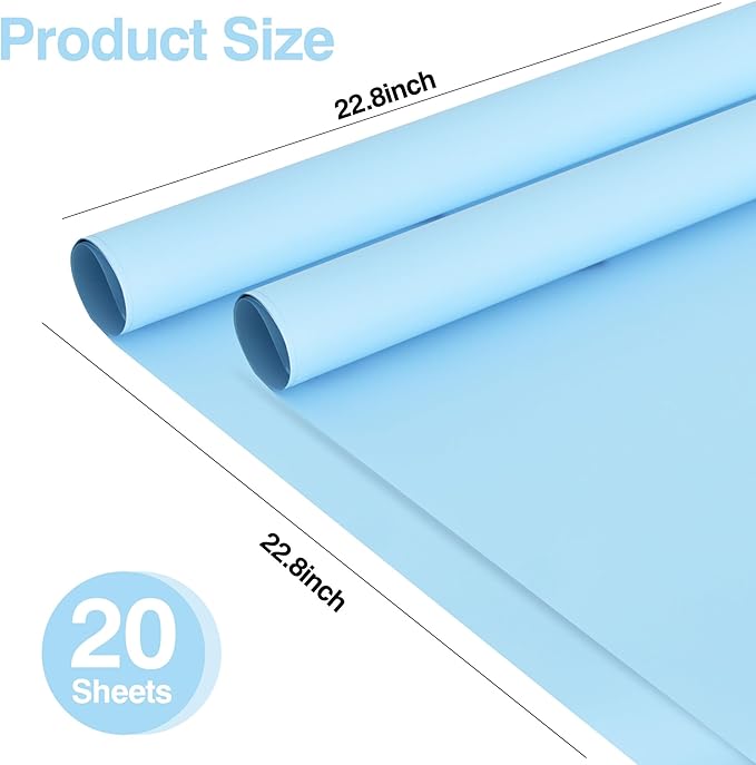 BEISHIDA 20 PCS Light Blue Floral Wrapping Paper-Matte Waterproof Flower Wrapping Paper Bouquet for Florist Supplies, DIY Crafts, Gift Packaging, Wedding, Birthday Gift