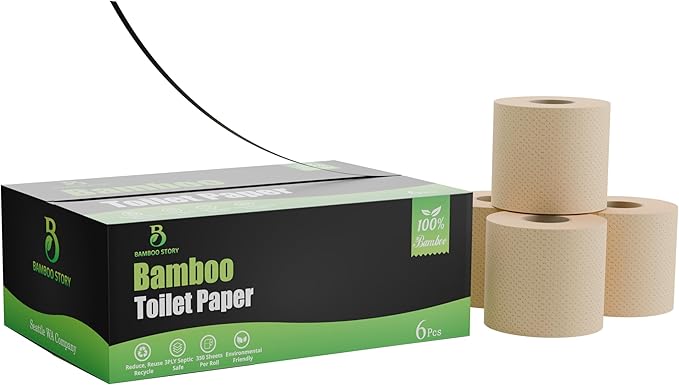 Premium Toilet Paper 6 Rolls, 3PLY & 350 Sheets | FSC Certified, Biodegradable, Unbleached, Chemical Free, Plastic Free, BPA Free, Septic Safe Toilet Tissue (6)