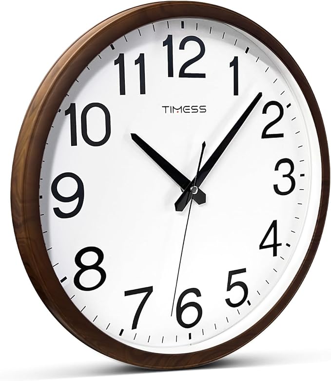 TIMESS Wall Clock, Classic Wood Style Finish, 16 Inch Non-Ticking Silent Battery Operated Analog Clock, Ideal Retro Decor for Home, Bedroom, Living Room, Kitchen, Bathroom, Office(Wood Brown)