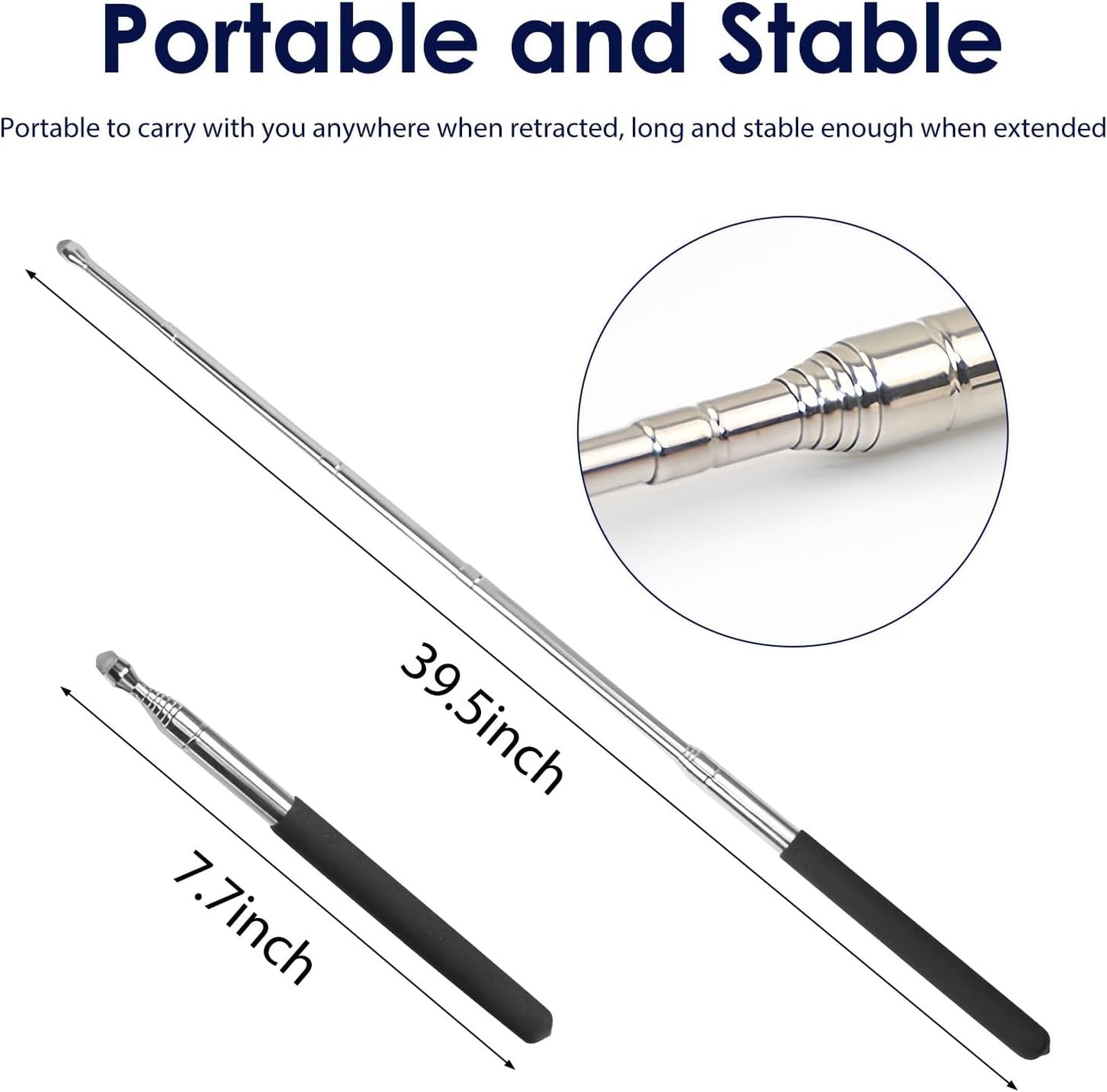 Skiennix Retractable Teacher Pointer - 39.5'' Pointer Stick with Smooth Stylus Pen for Presentations
