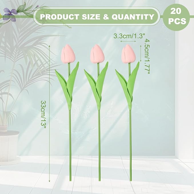 uxcell 20pcs Tulips Artificial Flowers, Faux Flowers Silk Fake Tulip Stems Real Touch for Wedding Bouquet Centerpiece Table Party Decoration(Candy Pink)