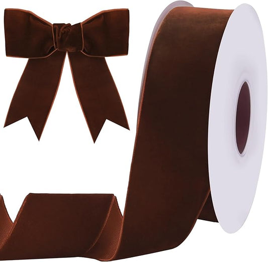 10 Yards Brown Velvet Ribbon 2 Inch for Christmas Tree,Dark Brown Velvet Christmas Ribbon for Gift Wrapping Crafts Bow Wreath Holiday Decorations (Dark Brown)