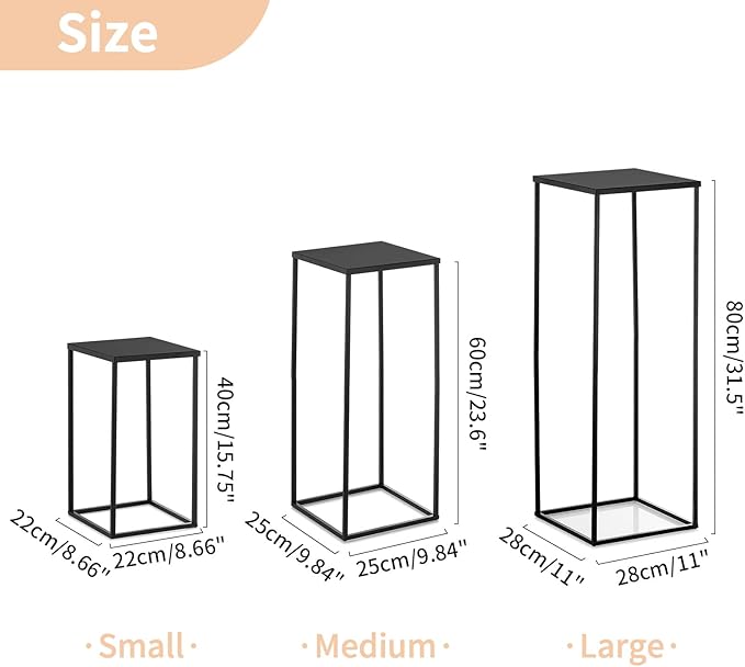 Nuptio Black Vase Plant Stand - 3 Pcs Tall Flower Vases for Wedding Birthday Party Centrepieces - Metal Column Display Table Rack Indoor Corner Flower Stand for Living Room Decor(15.7/23.6/31.5in)