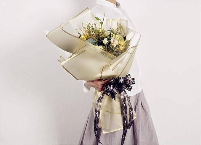 BBJ WRAPS Frosted Flower Wrapping Paper White Lines Gift Packaging Florist Bouquet Supplies 20 Sheets (Gold)