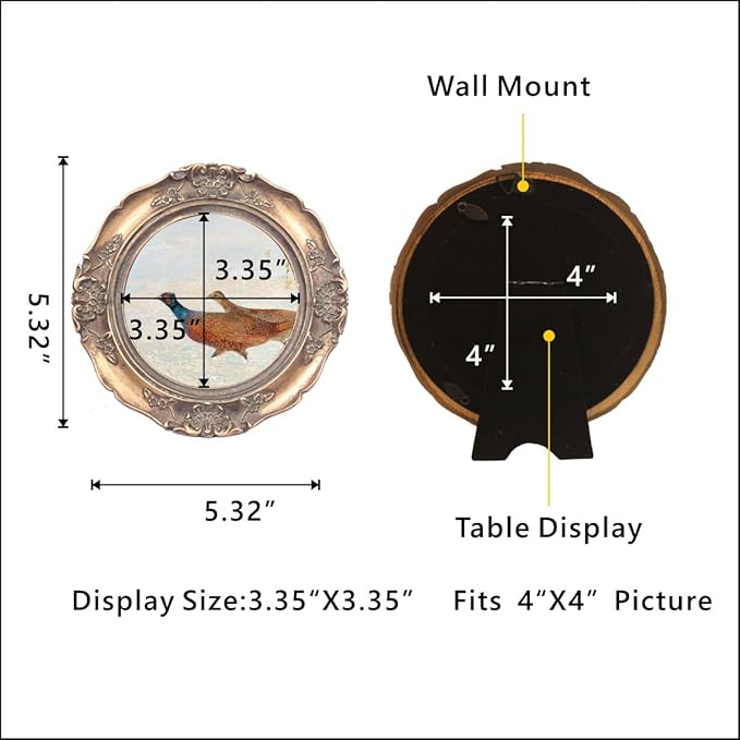 WINPLUS+ Vintage Picture Frames 4x4 Round,Luxury Antique Photo Frames With Green Rust Embossed Flower Furnishing, Retro Style Decor, Wall and Tabletop Display, Art Gallery (4 * 4-Bronze)
