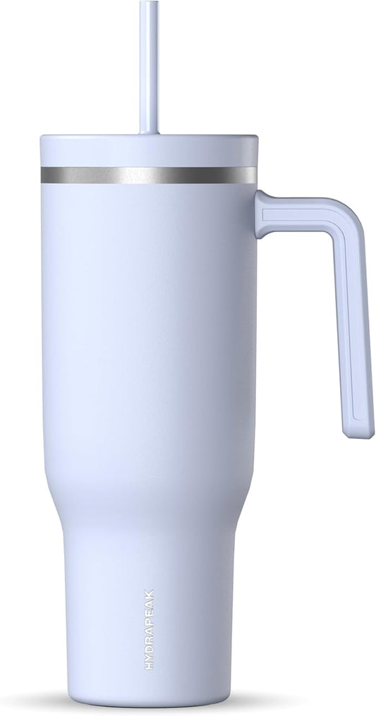 Hydrapeak Voyager 40 Oz Stainless Steel Tumbler with Handle, Insulated Water Bottle With Straw & Lid, Cupholder Friendly Reusable Travel Mug (Iceberg)