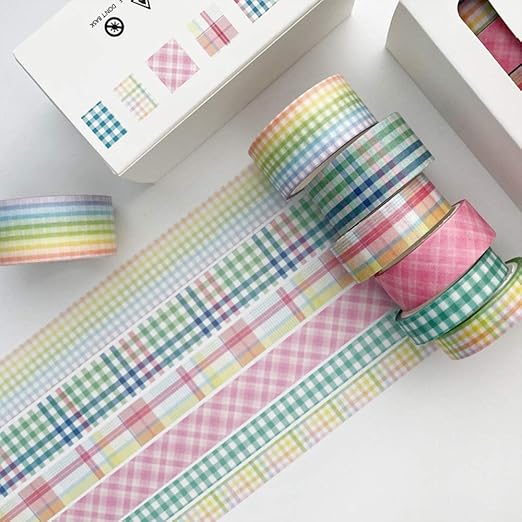 YUBBAEX 6 Rolls Plaid Washi Tape Set Basic Grid Masking Decorative Tapes for Arts, DIY Crafts, Journals, Planners, Scrapbooking, Wrapping (Rainbow Plaid)
