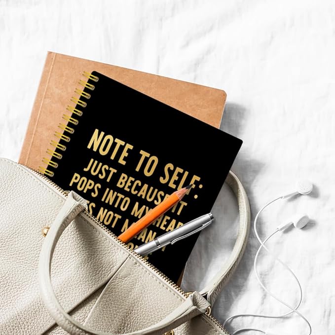 XQLZY Note To Self Black Gold Spiral Notebook, Office Gifts Sarcastic Humor Black Notebook, Resignation Retirement Promotion Gifts for Woman Coworker Boss Friend, New Job Office Present