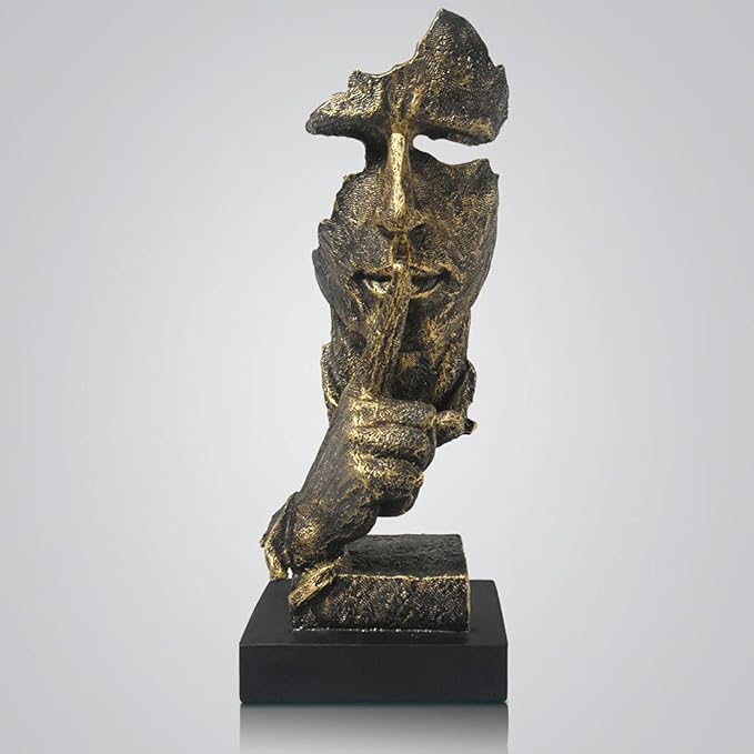 fazhongfa Thinker Statue - Silence is Gold Modern Decor Creative Abstract Art Figurine Resin Sculptures Decoration Room Home Study Office Figurines for Desktop Shelf Table Ornament (Bronze)