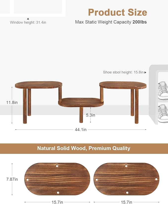 Concave Wooden Plant Shelf Indoor, 3 Tiers Deformable Oval Plant Stand, Heavy Duty Long Flower Pot Stand for Multiple Plants, Low Plant Holder for Patio Balcony Living Room Office