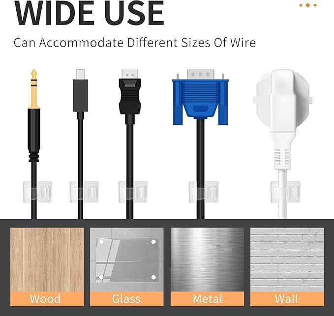 Viaky 30 Pcs Clear Cable Clips Self Adhesive Backed Nylon Adjustable Wire Management Transparent Drop Wire Holder for 0.5 Inch (12.5mm) Cables