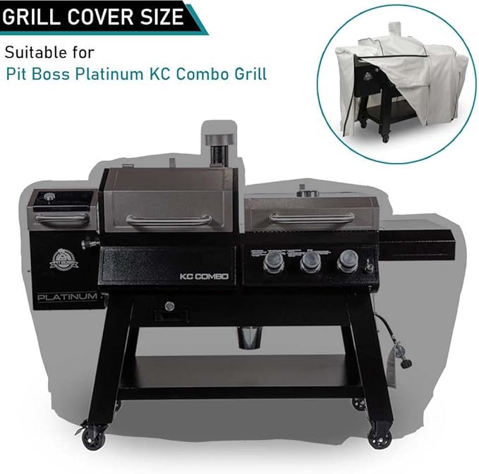 ZJYWSCH Grill Cover for Pit Boss Platinum KC Combo PB1285KC Wood Pellet and Gas Grill 600D Heavy Duty Pit Boss KC Combo Grill Cover Outdoor Waterproof