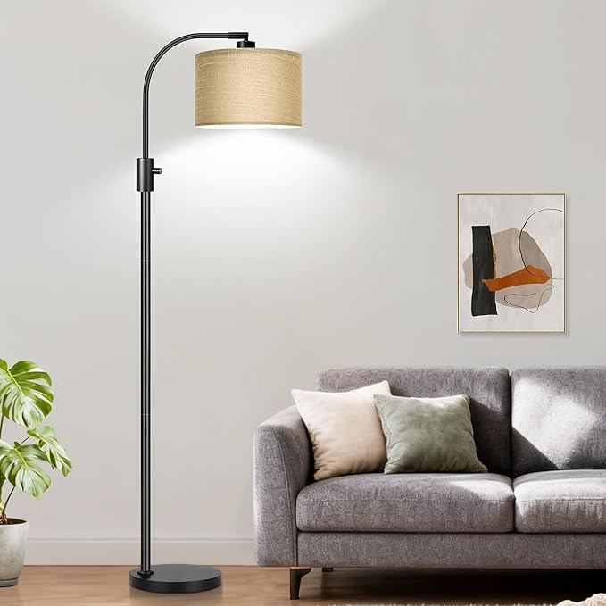 Nintiue Upgraded Modern Arc Dimmable Tall Standing Floor Lamp with Champagne Shade, 1200 Lumens LED Bulb Included, for Living & Reading Room, Bedroom, Office & Nursery, Black