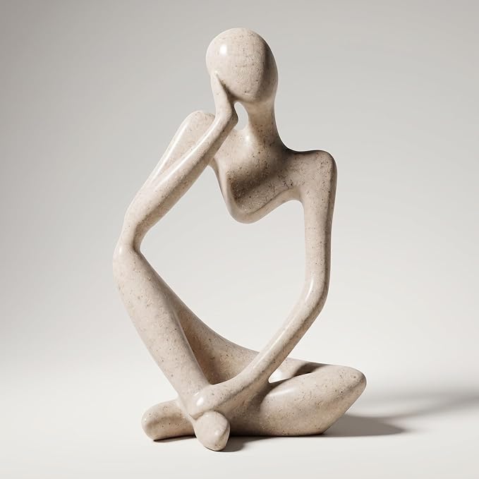Abstract Thinker Statue, Palm-Sized Sandstone-Look Resin Sculpture for Home Decor, Modern Tabletop Decor for Bookshelf, Office, Living Room and Bedroom