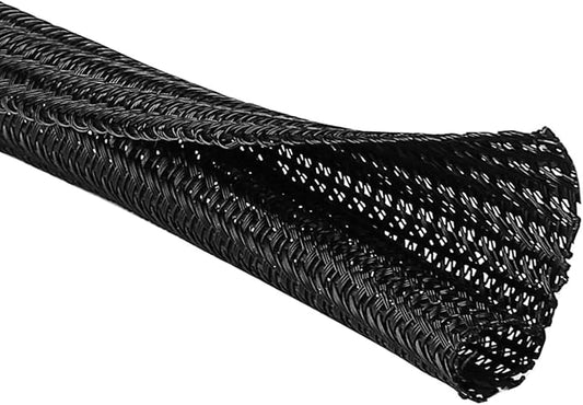 1/2"-10ft*2pcs Black/White Cable Sleeve - Protects Cords from Pets & Organizes Wires - Modern Style - Polyester Material - Flame Retardant - Easy to Use & Cut (Black, 10ft-1/2inch)
