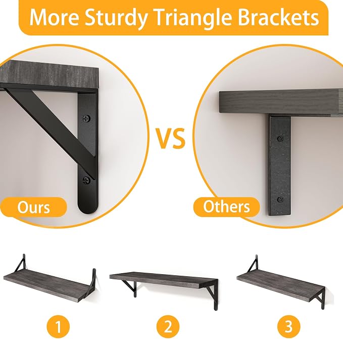 YGEOMER Floating Shelves for Wall, Different Sizes Weathered Gray Wall Shelves for Living Room, Bathroom, Bedroom, Kitchen, Home Decor (Set of 4)