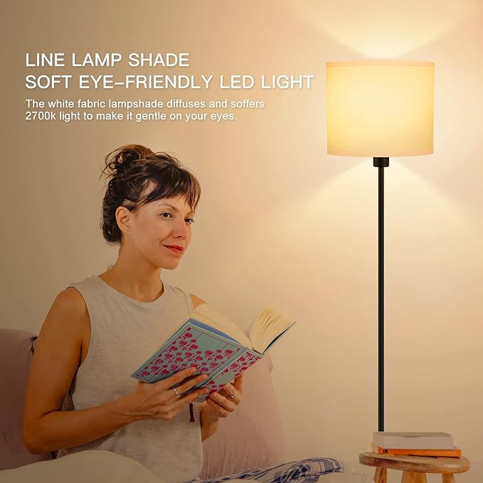 Floor Lamps for Bedroom, Small Standing Lamp with Bulb(12W, 2700K), White Lampshade, Foot Switch, Simple 59" Tall Pole Lamps for Kids Room/Girls Room/Boys Gift/Living Room/Classroom, Boho Reading Lamp