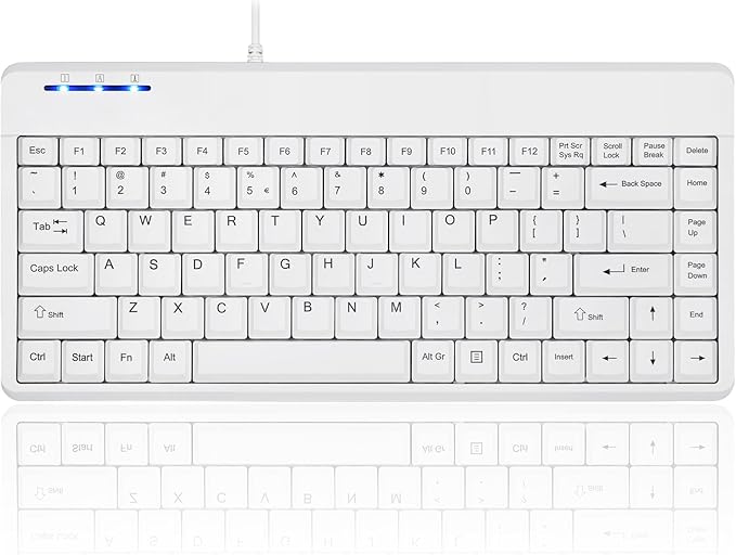 Perixx PERIBOARD-409WU US, Wired USB Mini Keyboard - White - US English