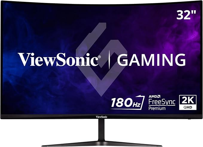 ViewSonic VX3218C-2K 32 Inch Curved 1440p 1ms 180Hz Gaming Monitor with AMD FreeSync Premium, Eye Care, HDMI and Display Port