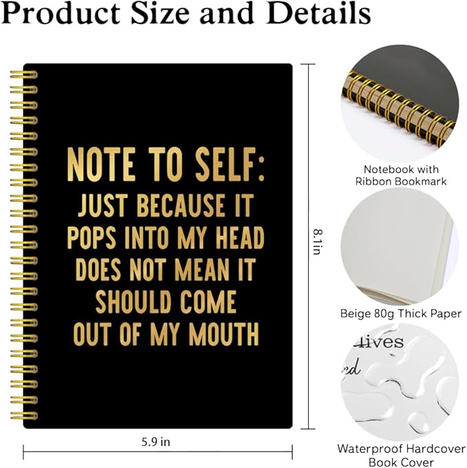 XQLZY Note To Self Black Gold Spiral Notebook, Office Gifts Sarcastic Humor Black Notebook, Resignation Retirement Promotion Gifts for Woman Coworker Boss Friend, New Job Office Present