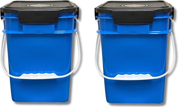 House Naturals 4 Gallon Square Food Grade Plastic Bucket with Lid, Made in USA (Pack of 2) BPA Free (Blue)