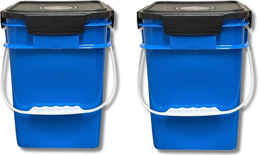 House Naturals 4 Gallon Square Food Grade Plastic Bucket with Lid, Made in USA (Pack of 2) BPA Free (Blue)