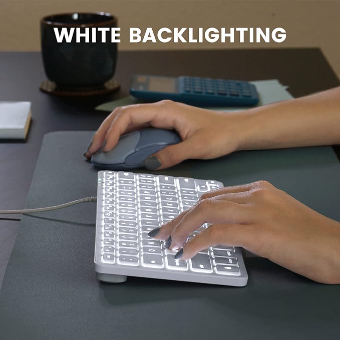 Perixx PERIBOARD-332MW Wired Backlit Scissor Keyboard - Compatible with Mac OS X and iOS Device - Mini 11.22x4.57x0.83 Inches - Scissor Keys with Big Font - White Backlit